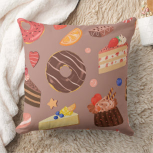 Coussin Motif de beignet au chocolat et de desserts gourma
