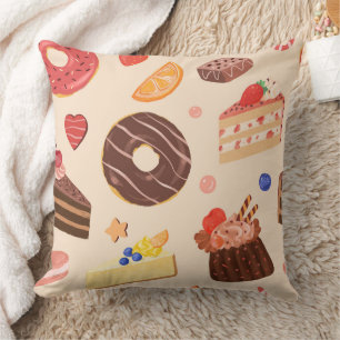 Coussin Motif de beignet au chocolat et de desserts gourma