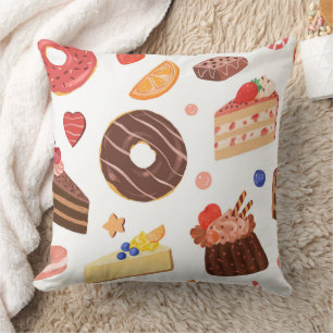 Coussin Motif de beignet au chocolat et de desserts gourma