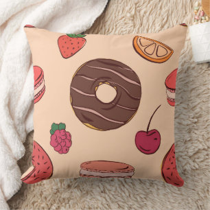 Coussin Motif de beignet au chocolat et de friandises