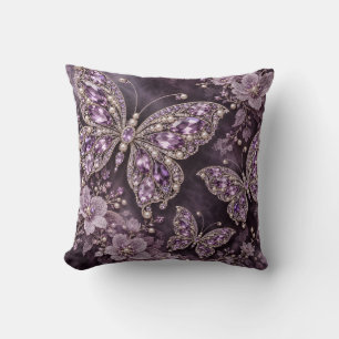 Coussin Motif de bijou floral Papillon Lilas