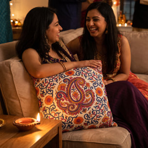 Coussin Motif de bloc imprimé Diwali Jaipuri