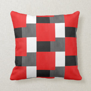 Coussin Motif de blocs géométriques gris rouge noir et bla