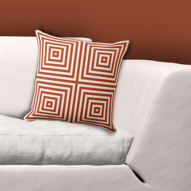 Coussin Motif de boîte imbriquée géométrique blanc-orange (Geometric Nested Box Pattern White-Orange Throw Pillow)