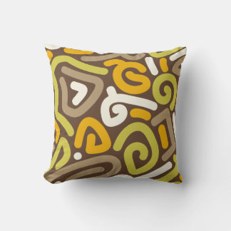 Coussin Motif de boucle gribouillée terreuse marron et or