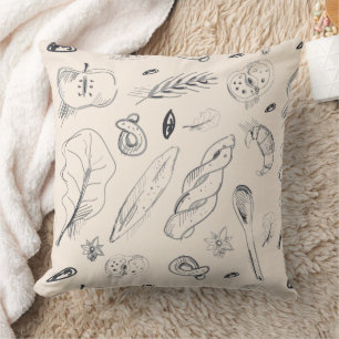 Coussin Motif de boulangerie & friandises dessinés à la ma