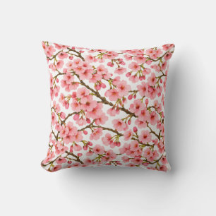 Coussin Motif de branche de fleurs de cerisier rose