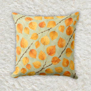 Coussin Motif de branche de tremble querciforme ambre d'au