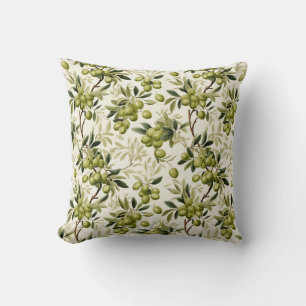 Coussin Motif de branche d'olive à l'aquarelle Méditerrané