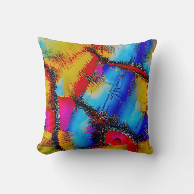 Coussin Motif de broderie abstrait coloré (Recto)