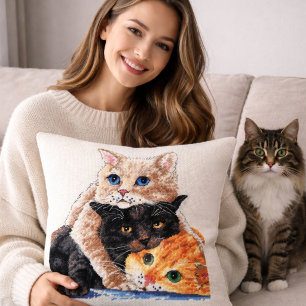 Coussin Motif de broderie au point de croix de chaton ador