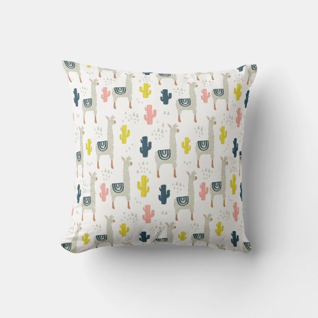 Coussin Motif de cactus et de lamas (Recto)