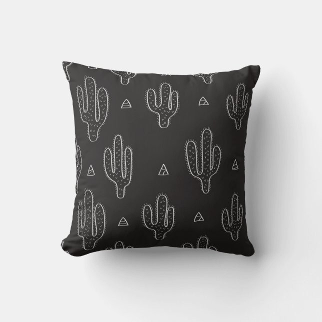 Coussin Motif de cactus noir à main (Recto)