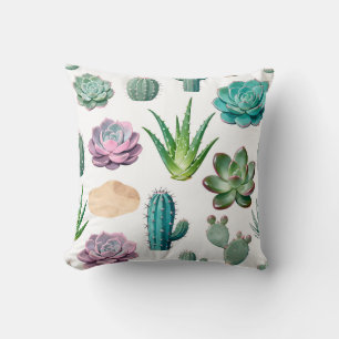 Coussin Motif de cactus succulent à l'aquarelle
