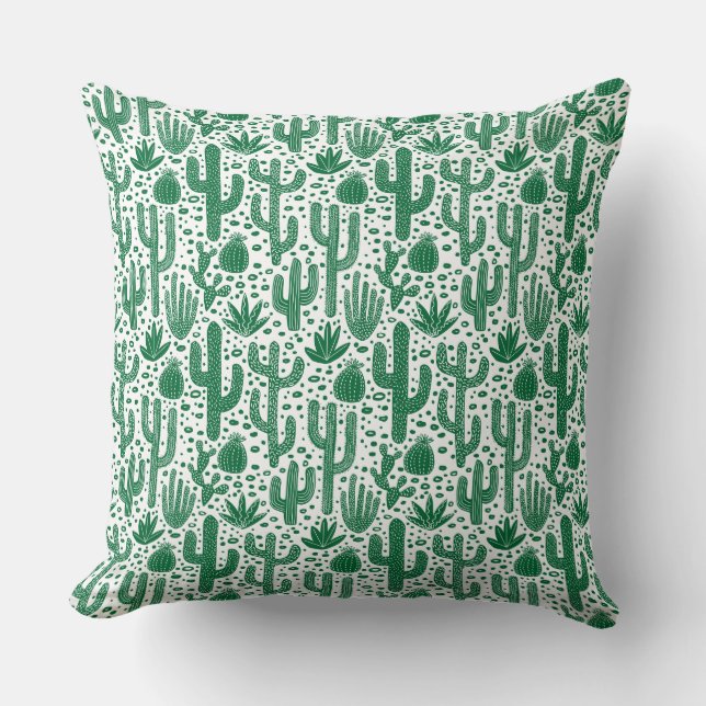 Coussin Motif de cactus - vert et blanc de la forêt (Recto)