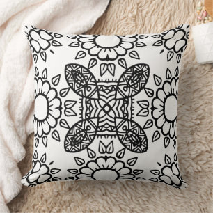 Coussin Motif de cadre mandala noir et blanc
