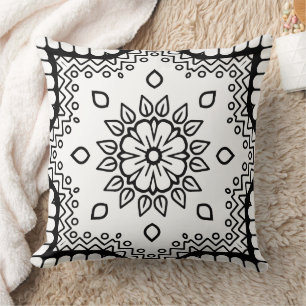 Coussin Motif de cadre mandala noir et blanc
