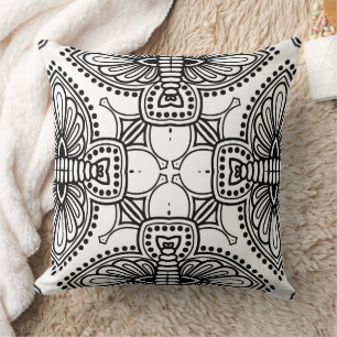 Coussin Motif de cadre mandala noir et blanc