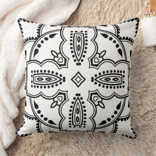 Coussin Motif de cadre mandala noir et blanc 
