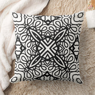 Coussin Motif de cadre mandala noir et blanc 