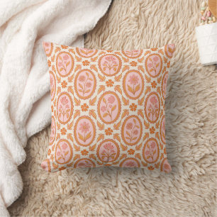 Coussin Motif de cameo floral vintage en rose et orange