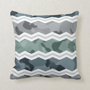Coussin Motif de Camo Chevron bleu ardoise et gris