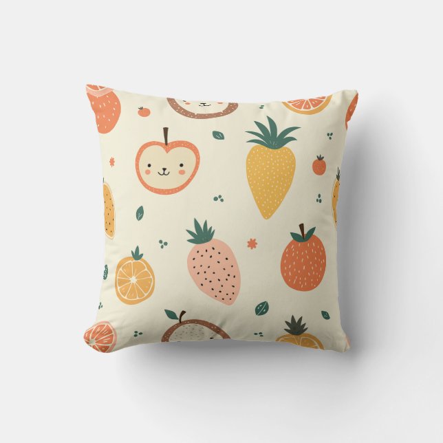 Coussin motif de caractère aux fruits mignons (Recto)