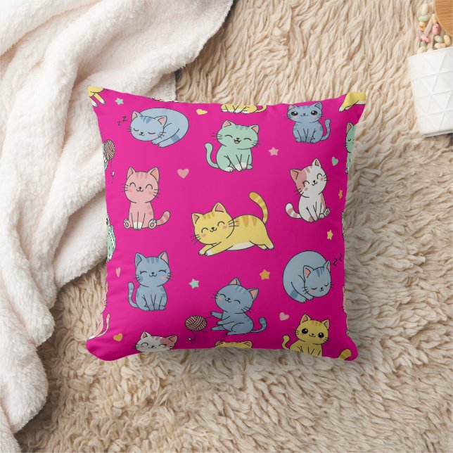 Coussin Motif de caricatures de chats Kawaii (Couverture)
