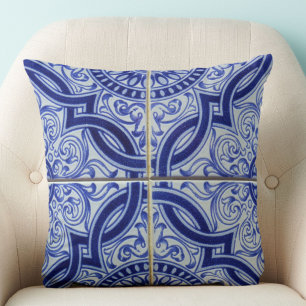 Coussin Motif de carreau de céramique méditerranéen bleu e