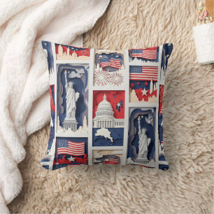 Coussin Motif de carreau en papier découpé patriotique en