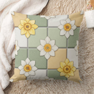 Coussin Motif de carreau floral de jonquille