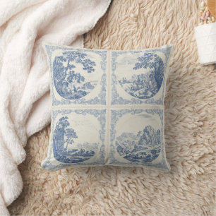 Coussin Motif de carreaux bleus Delft vintage romantique r