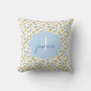 Coussin Motif de carreaux de nom de monogramme de citron d