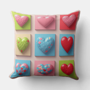 Coussin Motif de carreaux en forme de cœur 3D pour décorat