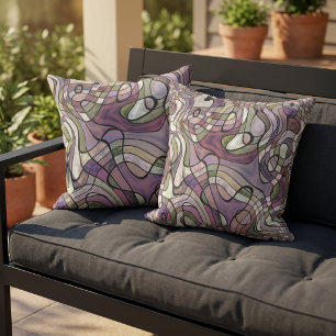 Coussin Motif de carrés rétro tordus violets violets