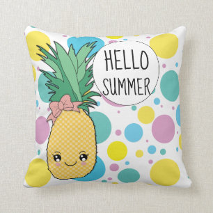 Coussin Motif de cercle d'été de Kawaii de fruit d'ananas