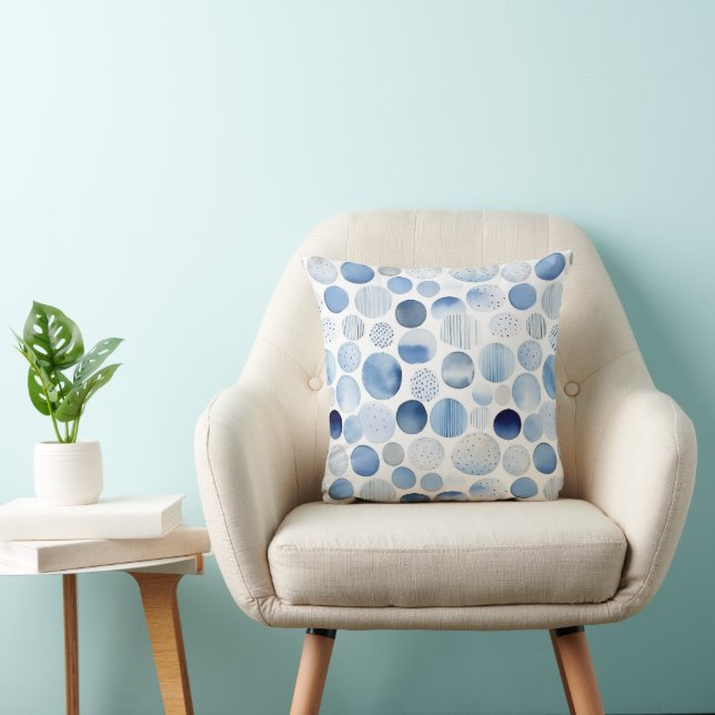 Coussin Motif de cercles blancs et bleus abstraits à l'aqu (Chaise)