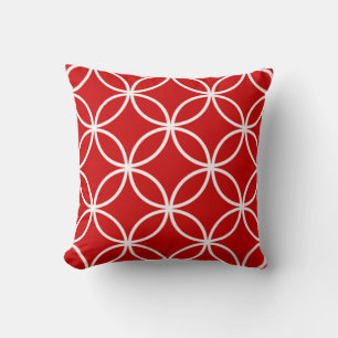 Coussin Motif de cercles carrelés rouge et blanc