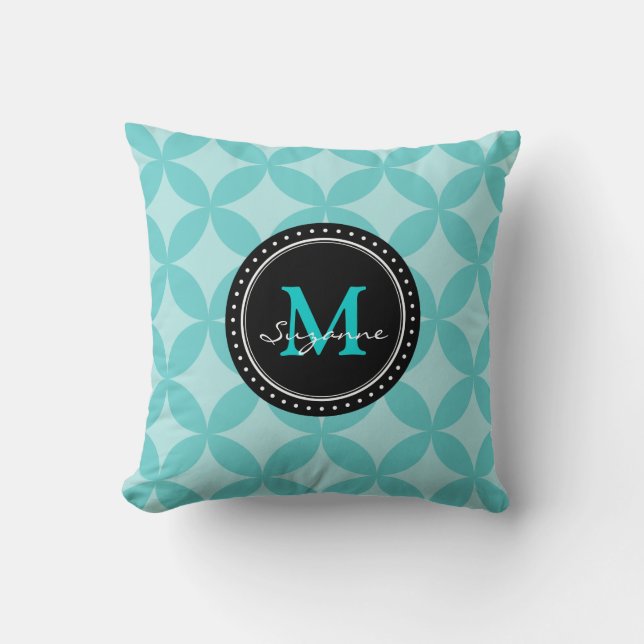 Coussin Motif de cercles d'abrégé sur ton d'Aqua (Recto)