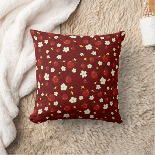 Coussin Motif de cerisier rouge foncé