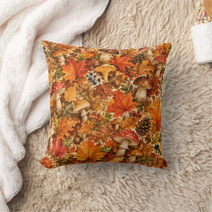 Coussin Motif de champignon de forêt automnale Feuilles