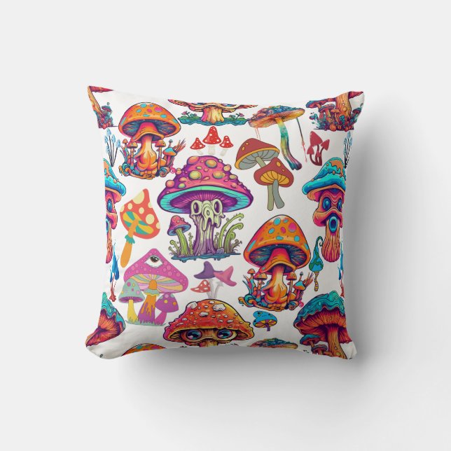 Coussin Motif de champignons psychédélique 3D (Recto)