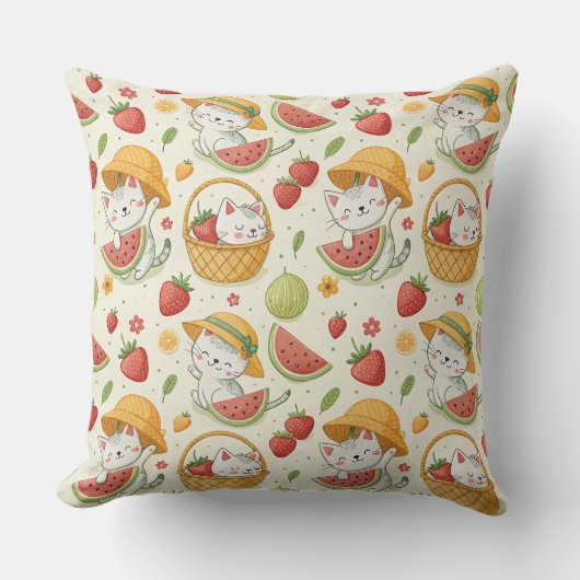 Coussin Motif de chat aux fruits d'été - Conception de piq (Recto)
