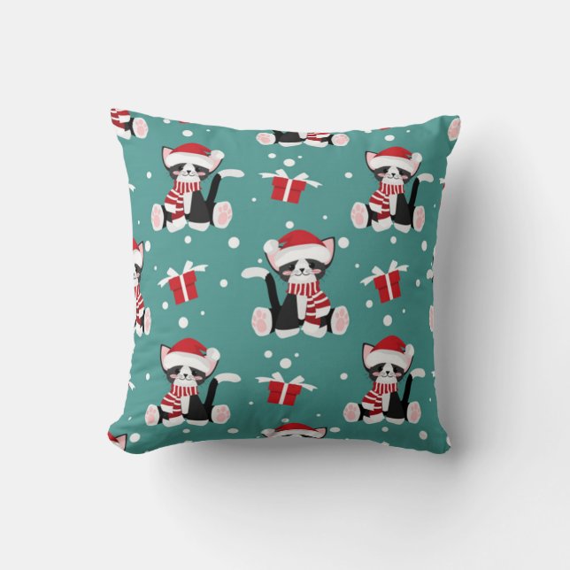 Coussin Motif de chat noir de Noël (Recto)