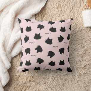 Coussin Motif de chat noir mignon Kitty rose Miaou
