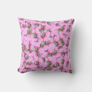 Coussin Motif de chat rose drôle