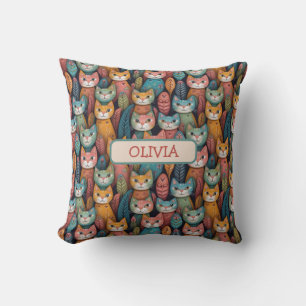 Coussin Motif de chatons fantaisistes colorés mignons