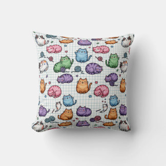 Coussin Motif de chats dodus kawaii colorés sur papier qua