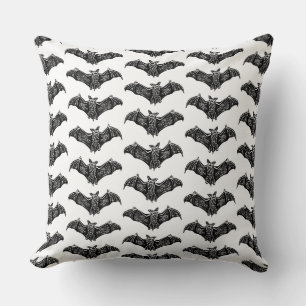 Coussin Motif de chauve-souris gothique noir et blanc