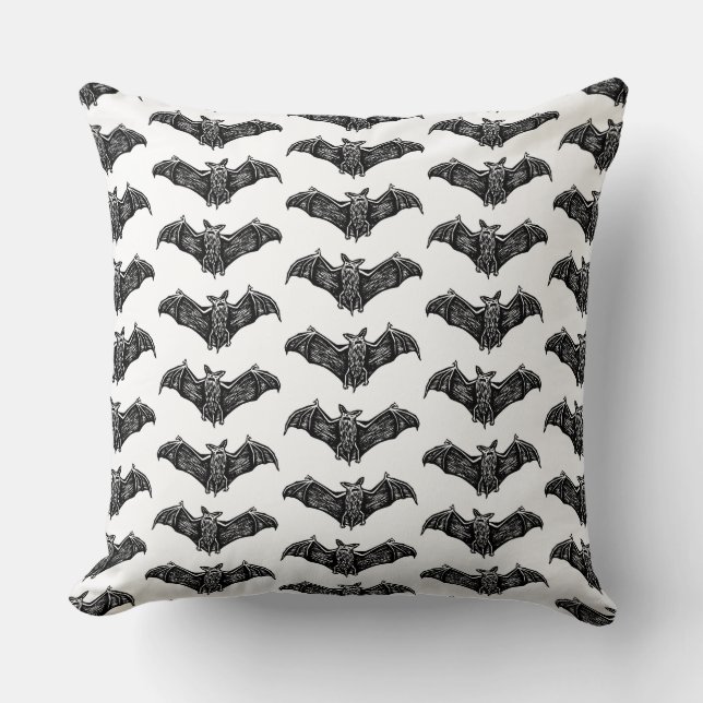 Coussin Motif de chauve-souris gothique noir et blanc (Recto)